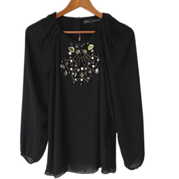 Zara Embellished Jeweled Long Sleeve Top - Picture 1 of 6